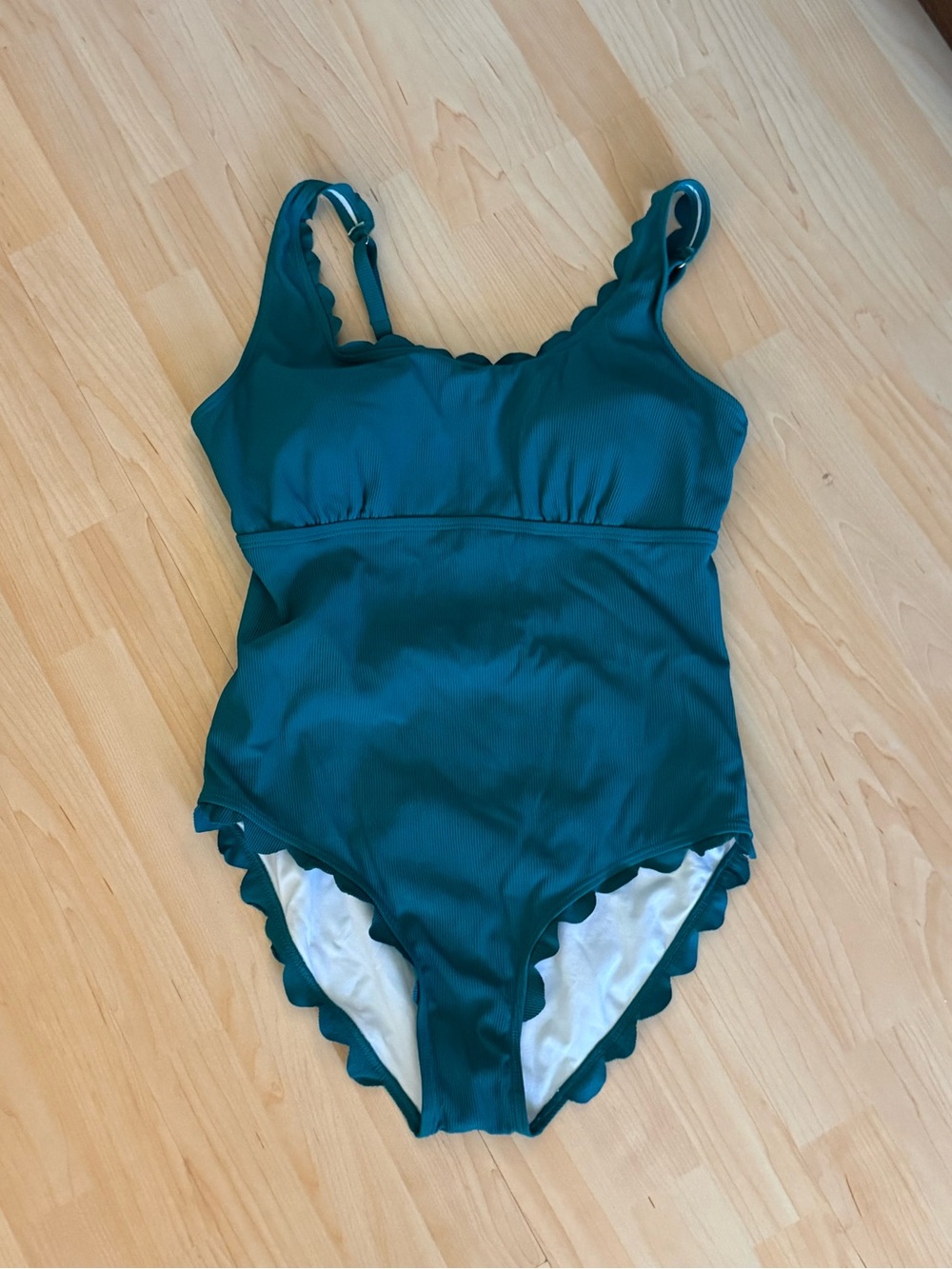Scallop-Trim Teal women’s One-Piece Bodysuit